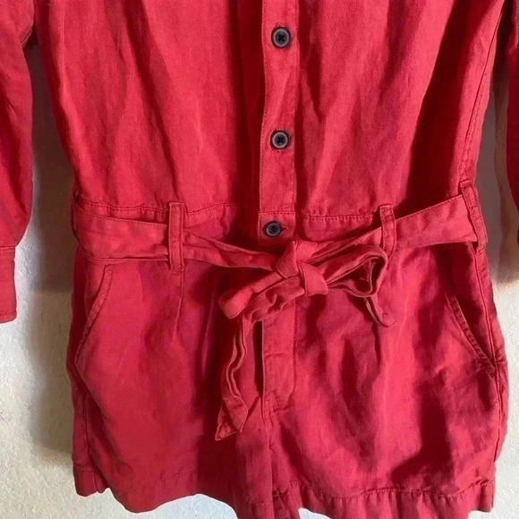 Current Elliott The Kaya Button-Front Long Sleep Utility Waist Tie Romper Size S - Picture 5 of 11